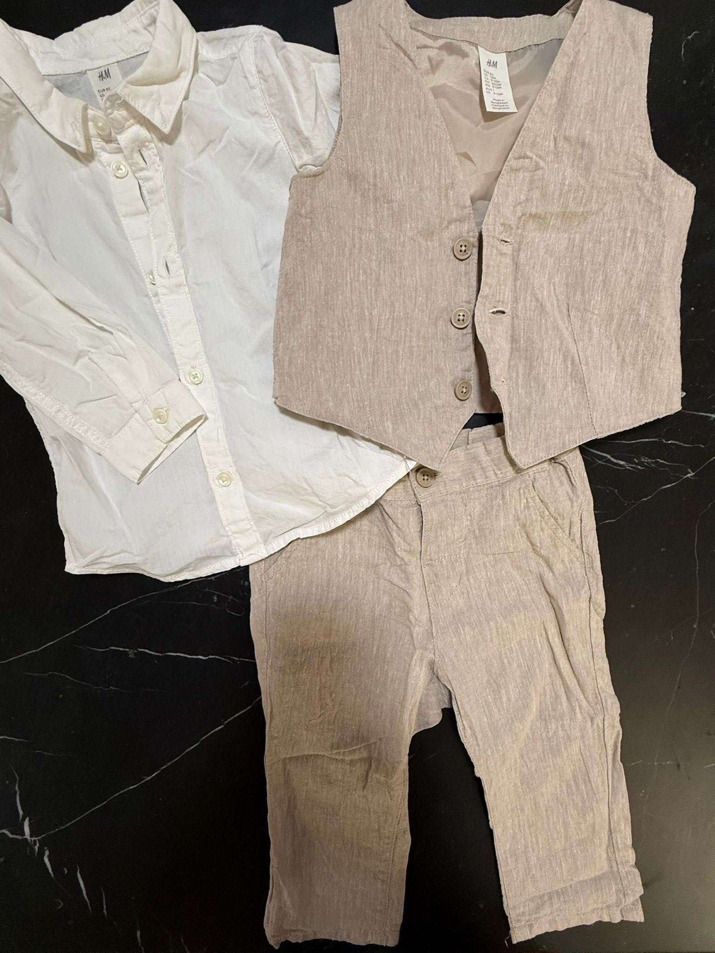 H&M 9-12M Beige 4-piece Linen Blend Suit - RETAIL: 45$ , Kids 12 Month (9-12M)