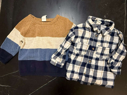 BUNDLE: H&M 3-6 Months Sweater & Plaid Shirt, Kids 6 Month (3-6M)