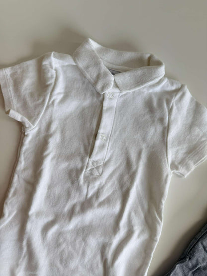 Old Navy + Petit Bateau Outfit :  12-18 Months Unisex Skinny 360° Stretch  Grey Jeans + White Onesie, Kids 18 Month (12-18M)