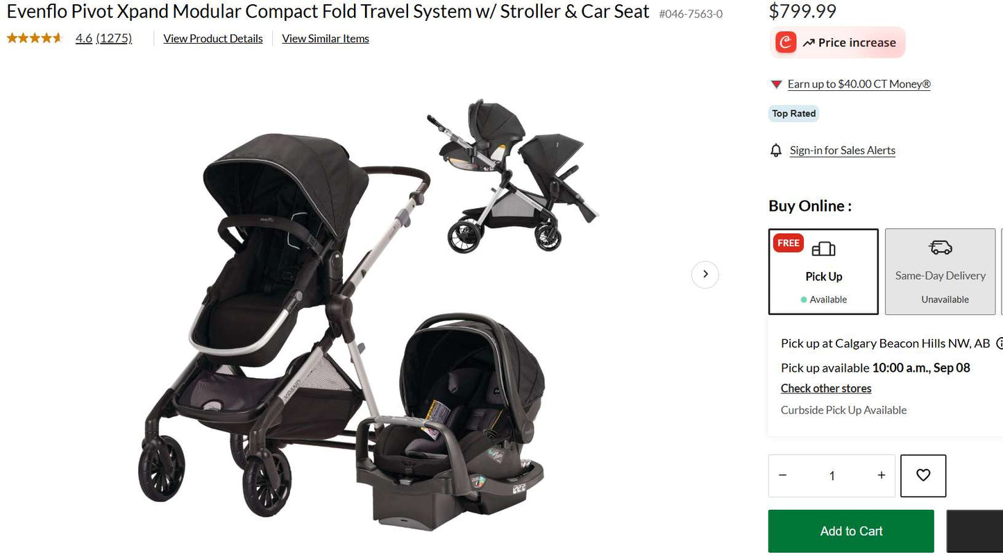 Evenflo Pivot Xpand Modular Compact Fold Travel System RETAIL799.99
