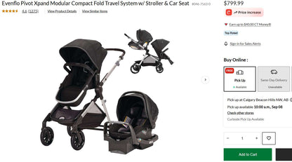 Evenflo Pivot Xpand Modular Compact Fold Travel System RETAIL799.99