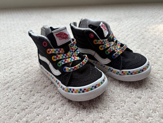 Vans - black high tops with rainbows, size 5, retail $45, Shoes 5 (Walkers:12-24 mth)