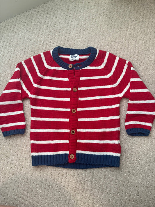 UK Kite 🇬🇧 - red knitted stripe button up sweater, 18-24m, Kids 24 Month (18-24M)