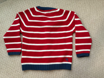 UK Kite 🇬🇧 - red knitted stripe button up sweater, 18-24m, Kids 24 Month (18-24M)