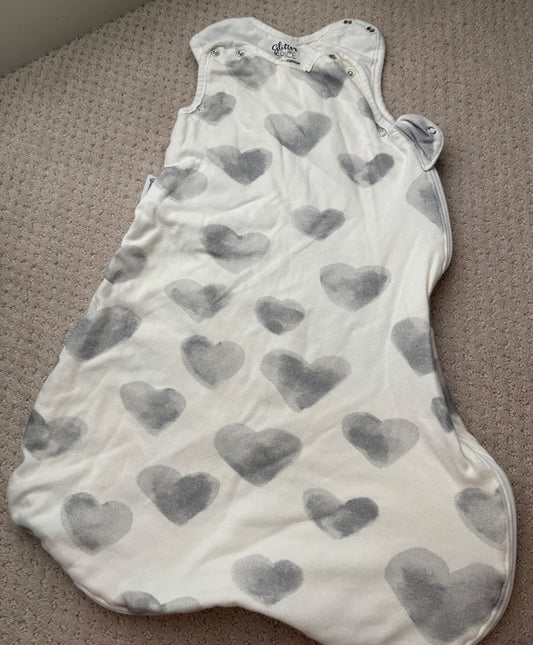 Grey heart Sleep sack, 1 tog, 0-6month, 0-6 Months (Small)