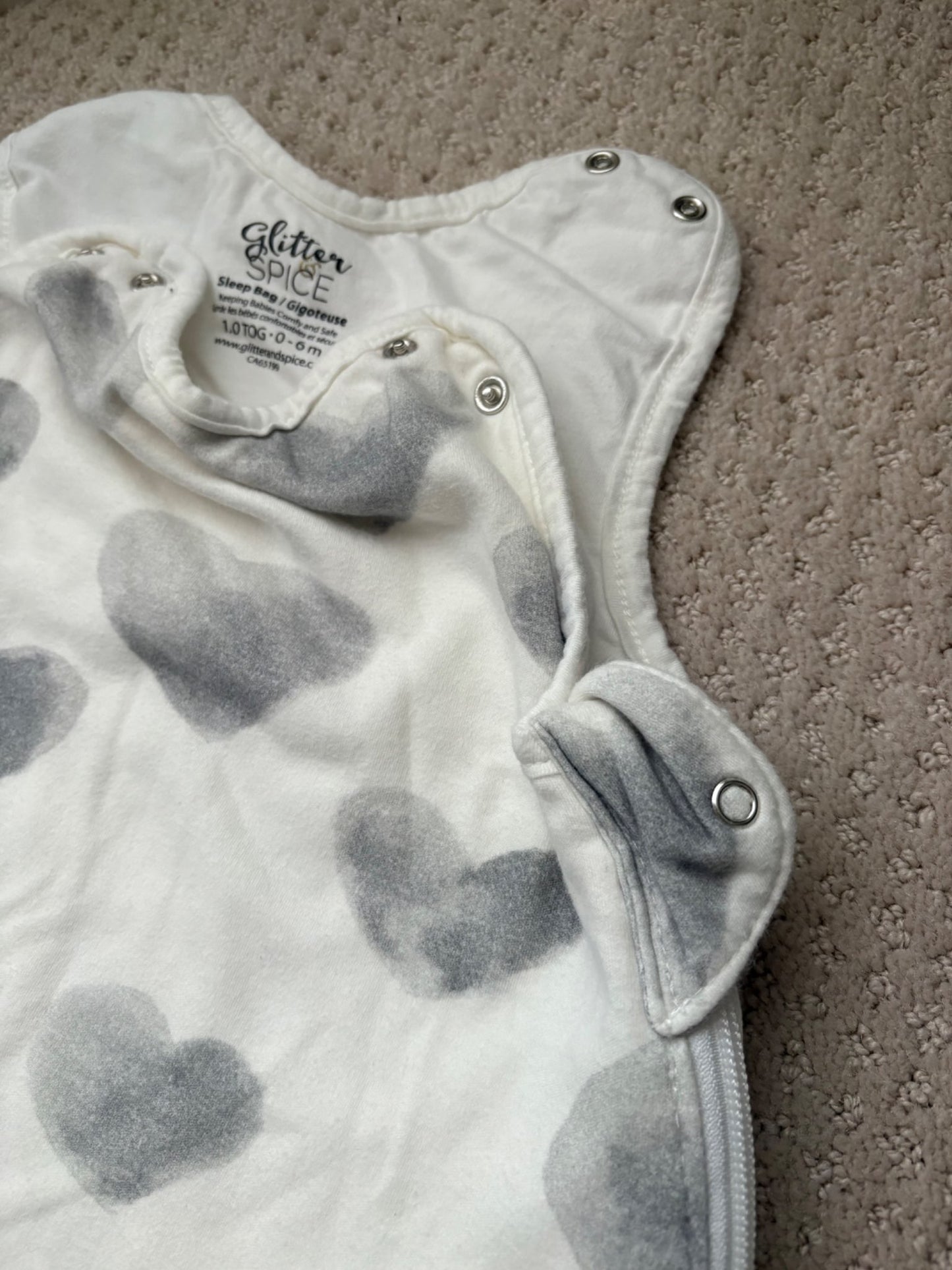 Grey heart Sleep sack, 1 tog, 0-6month, 0-6 Months (Small)