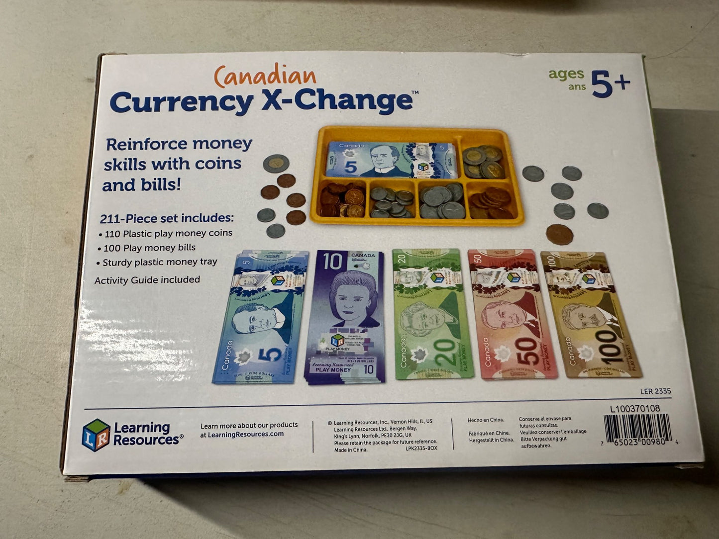 Canadian currency play money