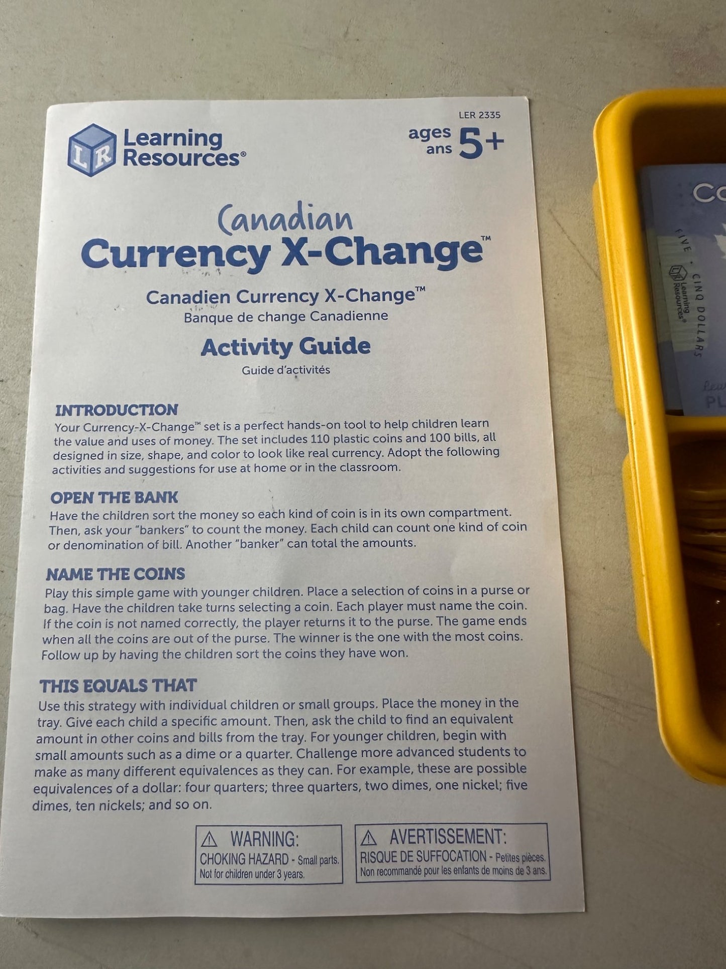Canadian currency play money