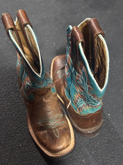 Teal and brown cowboy boots 9, Shoes 9 (Toddler:2-4yr)