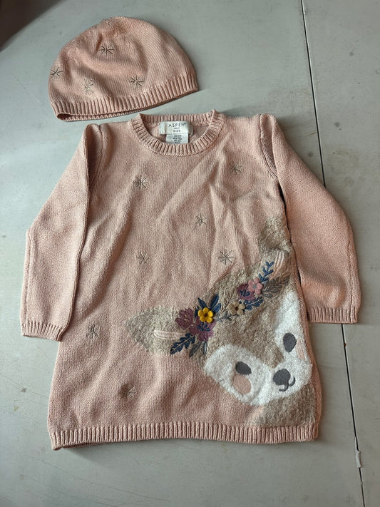 Sweater dress and matching hat, Kids 12 Month (9-12M)