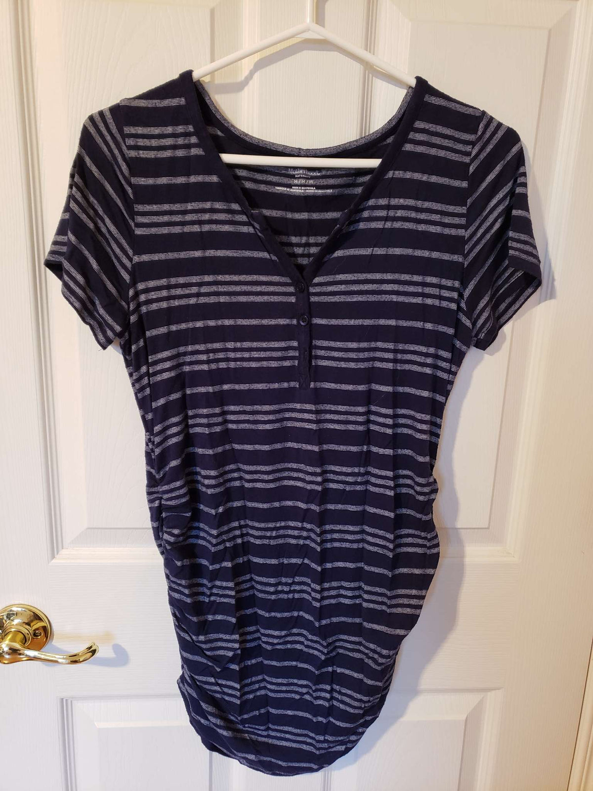 Medium blue striped mat top , Maternity M (8-10)