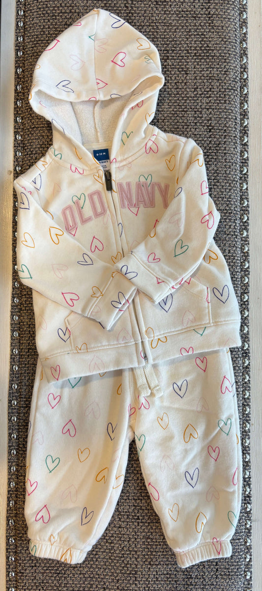 Old Navy Heart Sweat Suit, Kids 12 Month (9-12M)