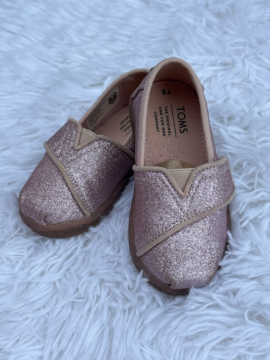TOMS too cute but time to sell! Pink sparkle, size 5T, Shoes 5 (Walkers:12-24 mth)