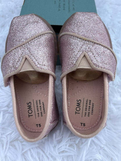 TOMS too cute but time to sell! Pink sparkle, size 5T, Shoes 5 (Walkers:12-24 mth)