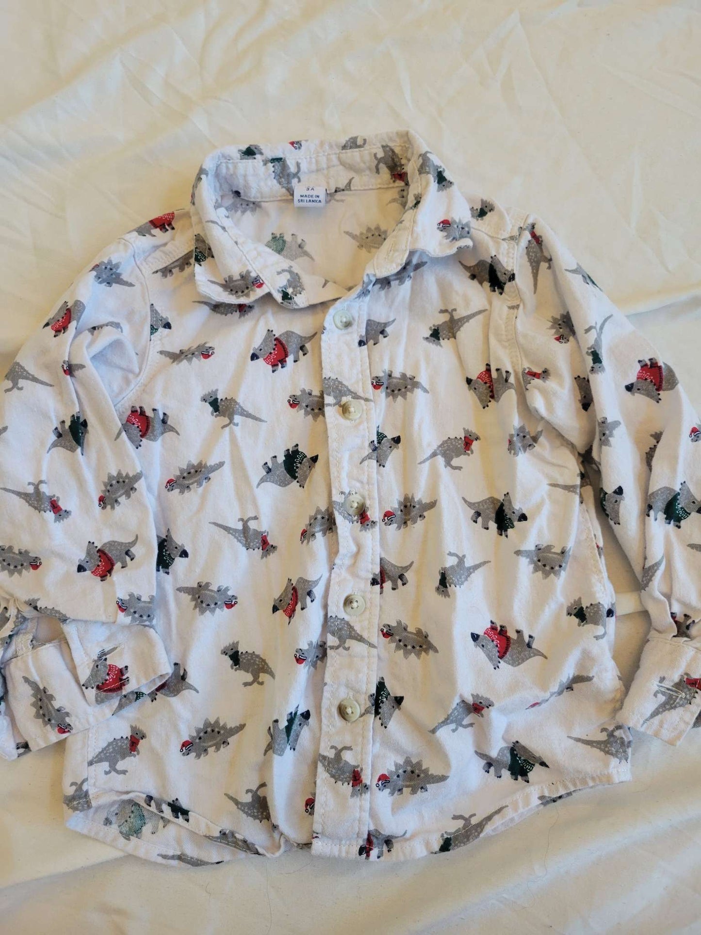 Dinosaurs Wearing Christmas Sweaters - Button Up Shirt (3T), Kids 3T
