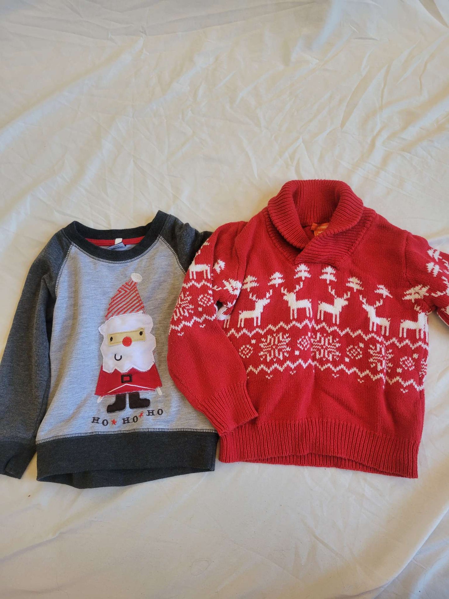 Red Christmas Sweater & Gray Santa Long Sleeve (2T), Kids 2T