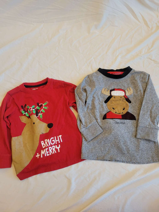 Red Merry & Bright Reindeer Long Sleeve & Gray Canadian Moose (2T), Kids 2T