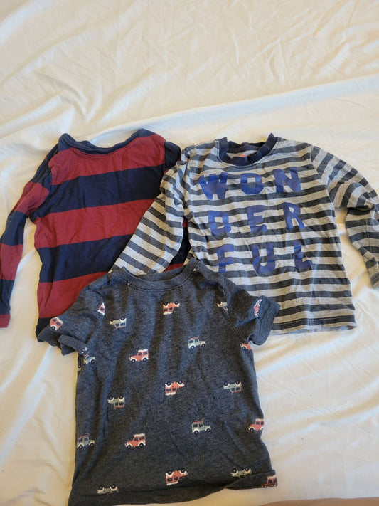 2T Shirt Bundle - Maroon/Blue, Blue Stripped & Gray with Cars , Kids 2T