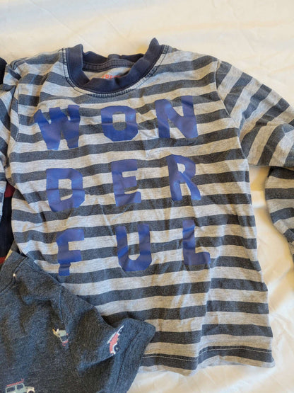 2T Shirt Bundle - Maroon/Blue, Blue Stripped & Gray with Cars , Kids 2T