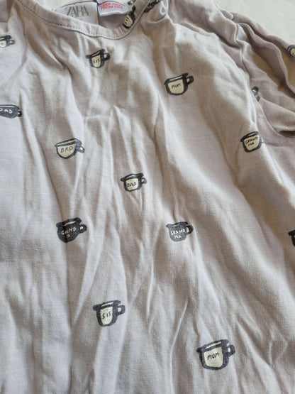 Zara 3 Pack Shirts (Orange, "Its Raining Bones & Dogs" & Tea Cup) Size 2/3, Kids 2T