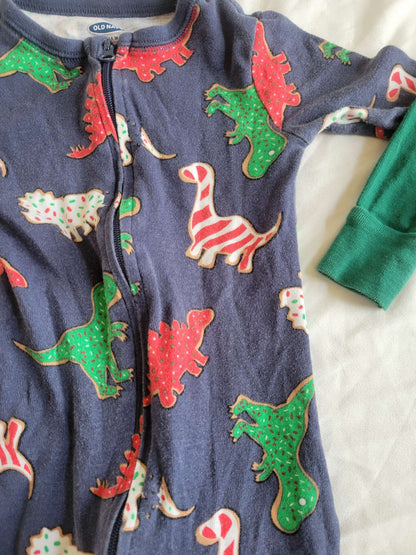 Christmas Pjs -  "Dino Cookies" and Elf Zipper Sleepers (12-18 Months)				, Kids 18 Month (12-18M)