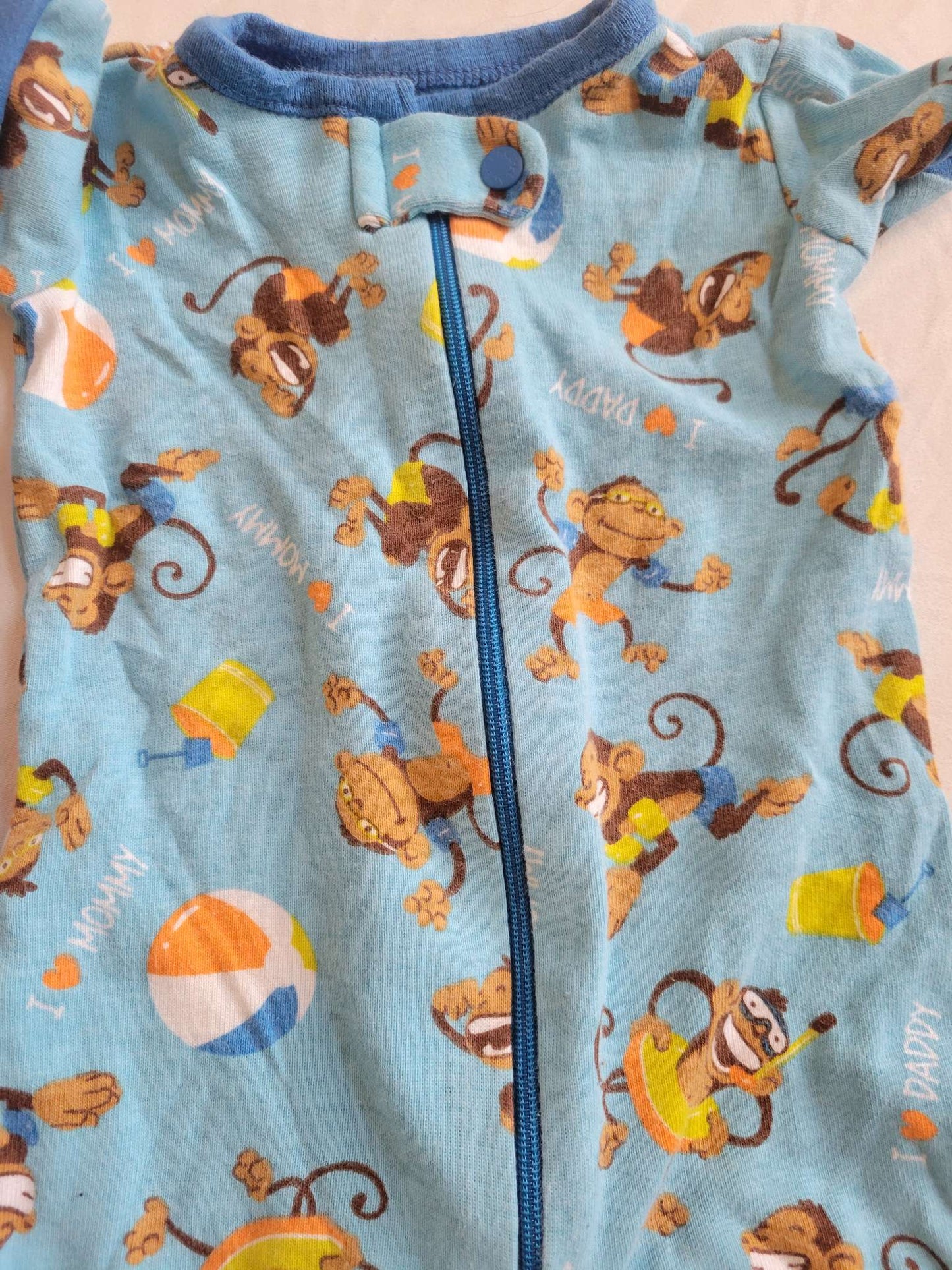 2 Short sleeve Pjs - Monkeys and Whales (0-3 Months), Kids 3 Month (0-3M)