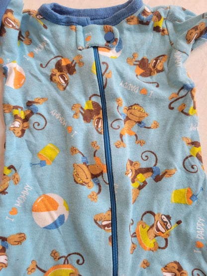 2 Short sleeve Pjs - Monkeys and Whales (0-3 Months), Kids 3 Month (0-3M)