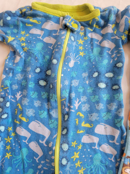2 Short sleeve Pjs - Monkeys and Whales (0-3 Months), Kids 3 Month (0-3M)