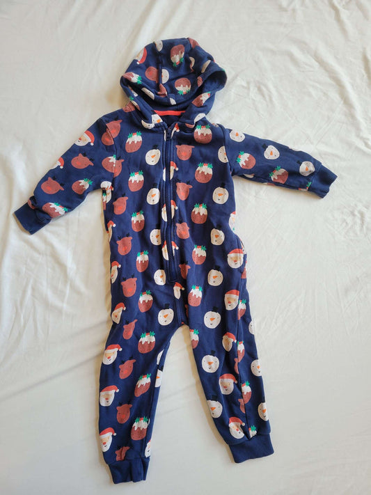 Hooded Christmas Romper (Size 3/4)   [Snowman,  Santa, Reindeer, Christmas Pudding), Kids 3T