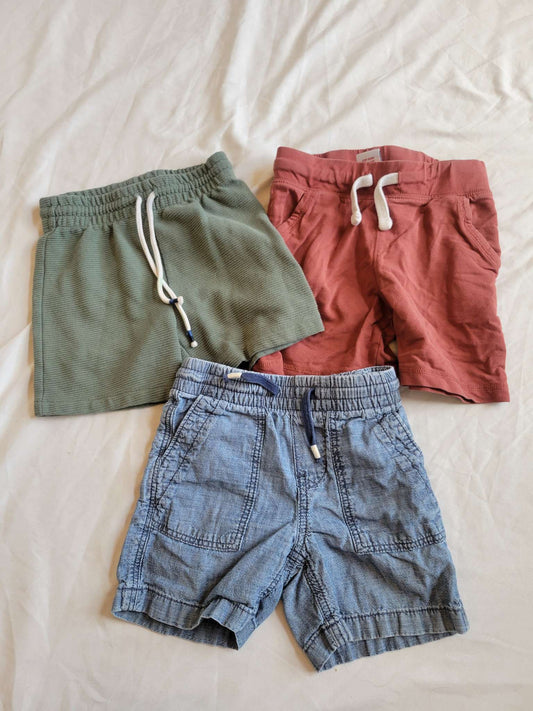3 Pairs of Shorts - Green, Maroon & Blue  (3T), Kids 3T