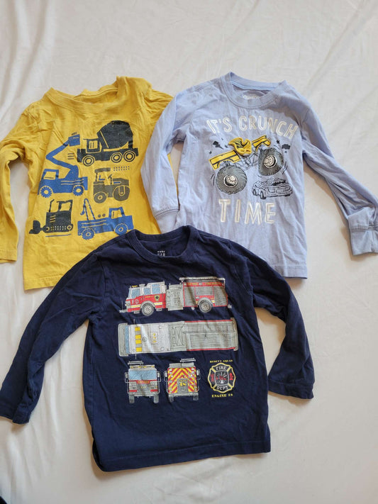 3 Long Sleeve shirts  (3T)- Construction (yellow), Monster Truck (Blue) and Fire Truck (Blue) , Kids 3T