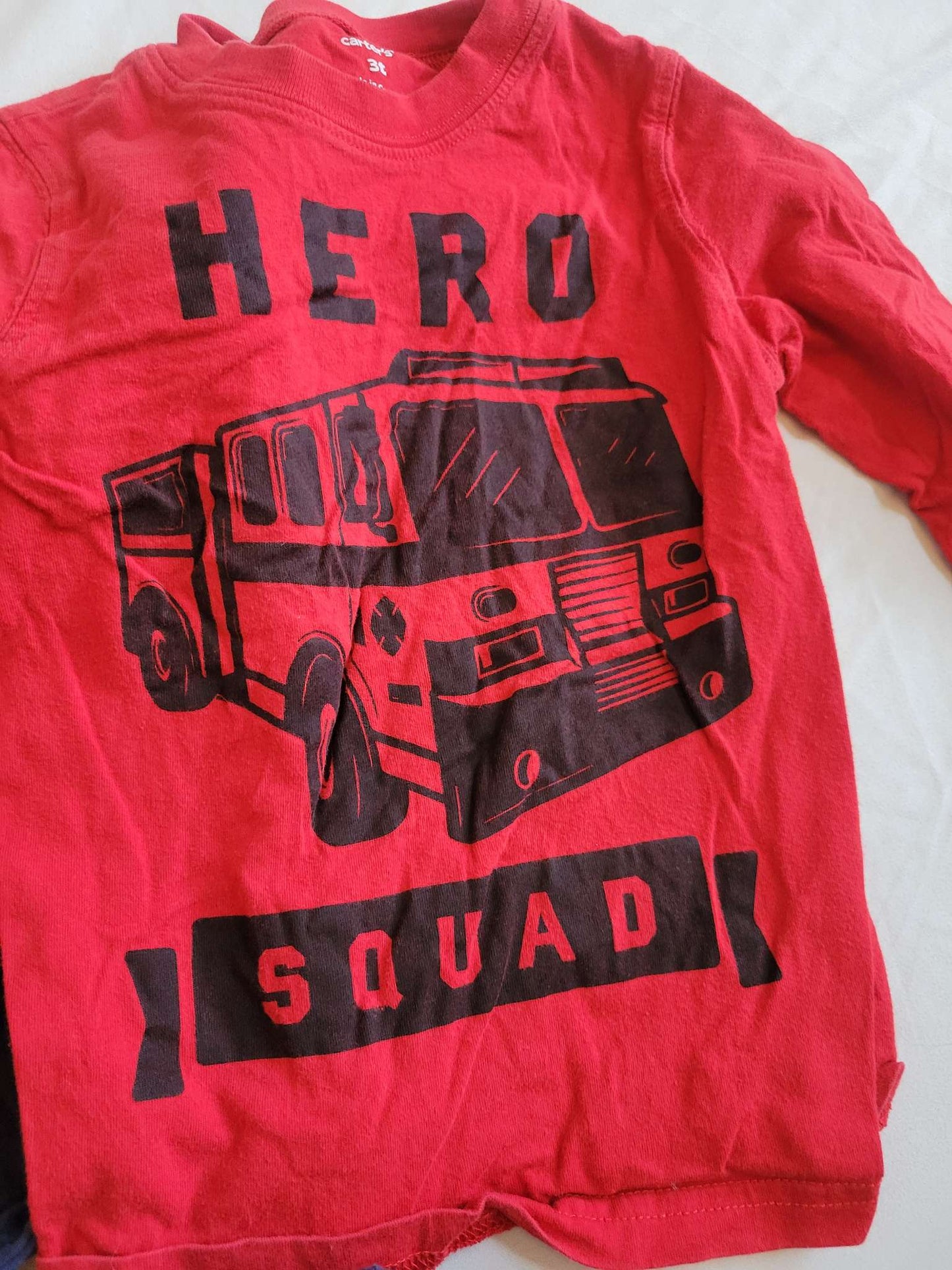 3 Long Sleeves (Blue Train,  Blue Dinos, Red Fire Truck) - 3T , Kids 3T