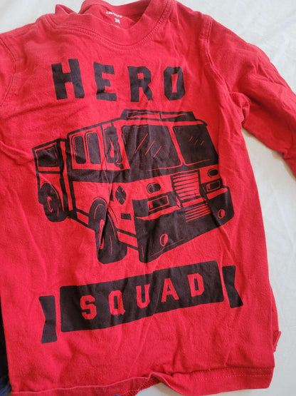 3 Long Sleeves (Blue Train,  Blue Dinos, Red Fire Truck) - 3T , Kids 3T