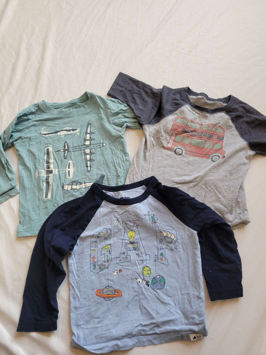 3 Long Sleeve Shirts (3T) - Airplanes, Science and Double Decker Bus, Kids 3T