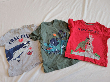 3 Short Sleeve Tshirts - Red Dino, Crocodile Pirate and Free Hugs - EUC , Kids 3T