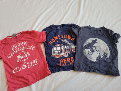 3 Short Sleeve - Dino on Bike, Fire Truck & Proud to Be Canadian  (3T), Kids 3T
