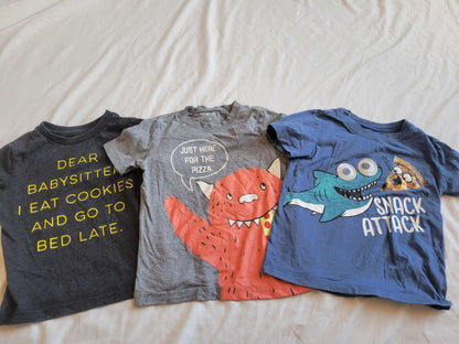 3 Short Sleeve Shirts - Pizza Shark, Monster Pizza and Dear Babysitter (3T), Kids 3T