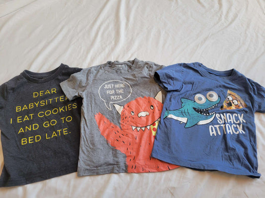 3 Short Sleeve Shirts - Pizza Shark, Monster Pizza and Dear Babysitter (3T), Kids 3T