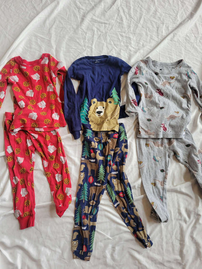 3 Pjs - Red Cookies & Milk, Bear/Woodland Animals & Dinos/Space - 3T, Kids 3T