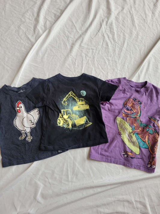 3 Tshirts - Chicken, Excavator/Dozer and Purple Dino (3T), Kids 3T