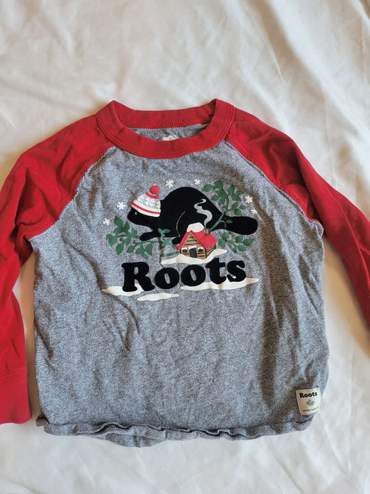 Long Sleeve Roots Christmas Beaver - gray / red 3T (Excellent Used) , Kids 3T