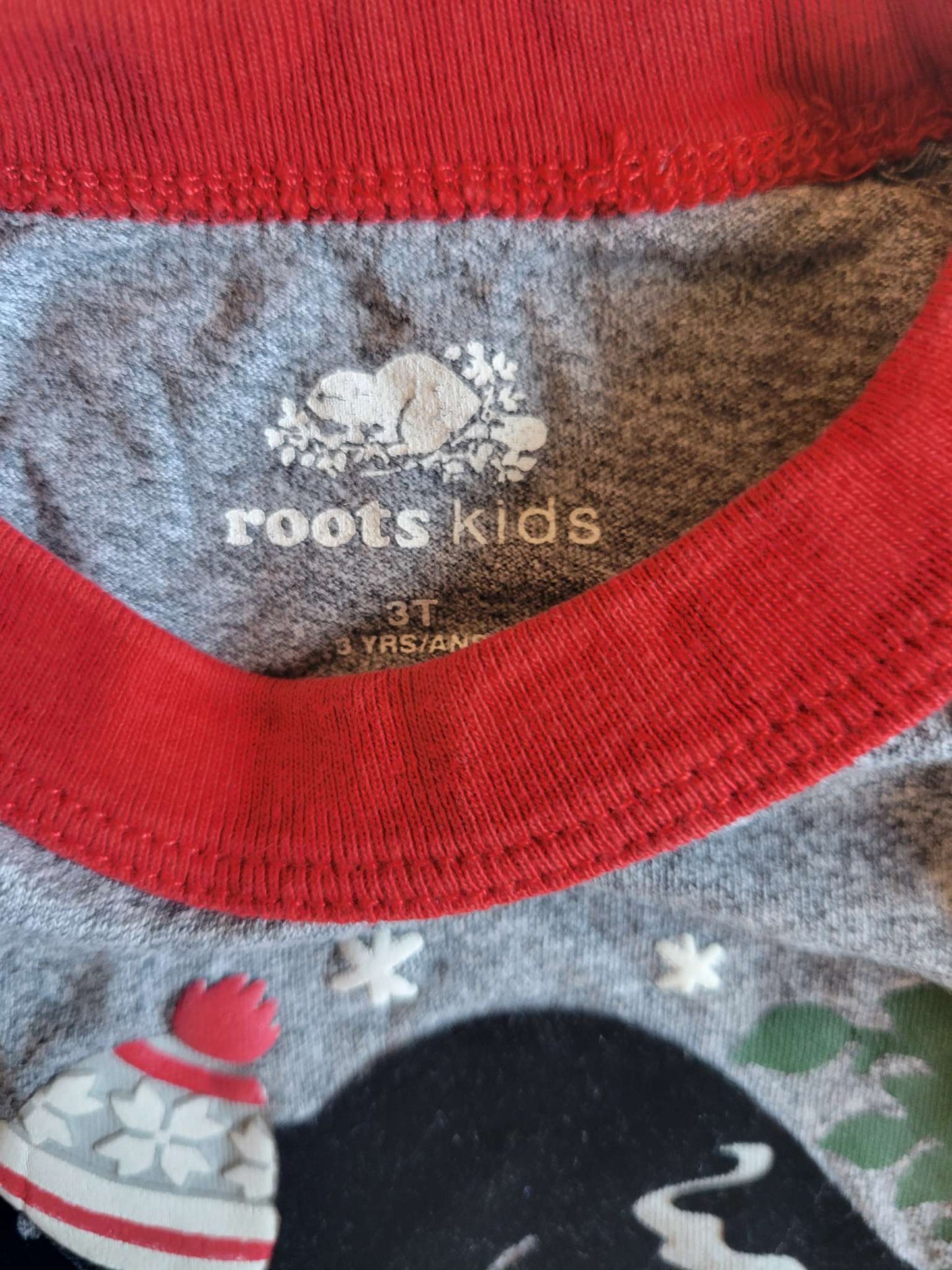 Long Sleeve Roots Christmas Beaver - gray / red 3T (Excellent Used) , Kids 3T