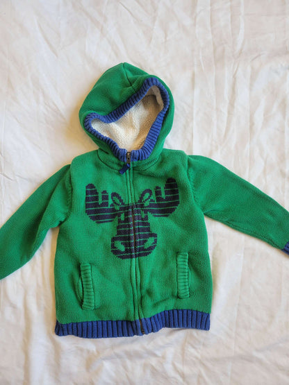 Thick Green Zip-Up Reindeer - Size 100(3T)   - MSRP $80 *high quality*, Kids 3T