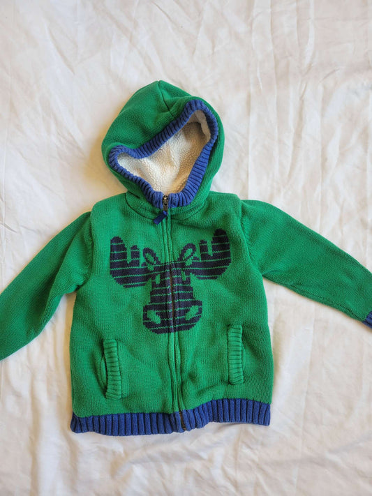 Thick Green Zip-Up Reindeer - Size 100(3T)   - MSRP $80 *high quality*, Kids 3T