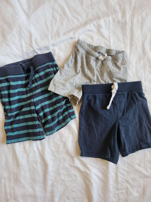 3 Pairs of Shorts (Blue Stripped/Gray/Navy Blue) - 3T , Kids 3T