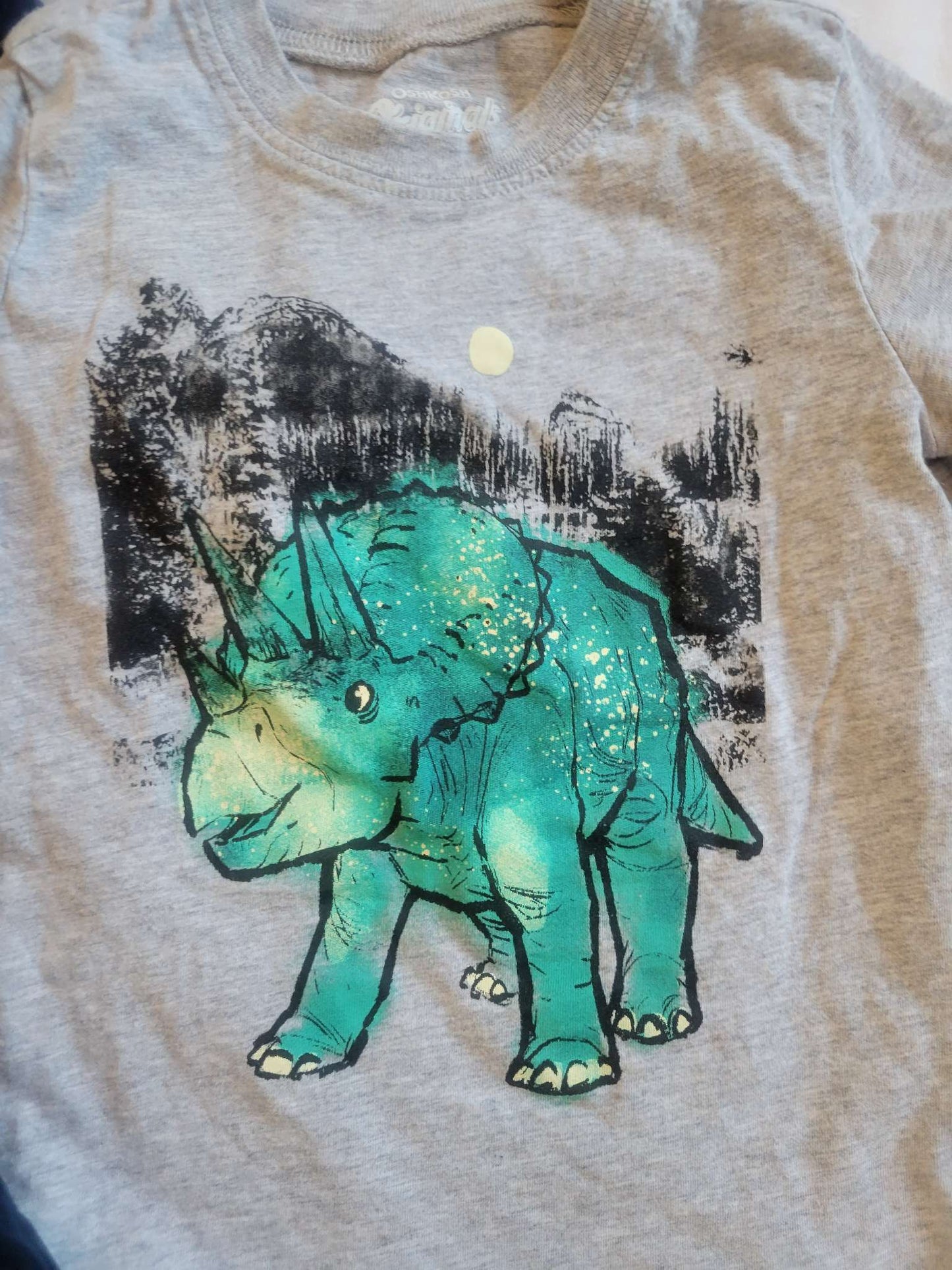 4 Shirts  - Black Moon, Blue Whales, Blue Dinos, Gray Triceratops - 3T, Kids 3T