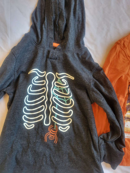 Halloween Skeleton Hoodie &  Orange Excavator Shirt  (3T) , Kids 3T
