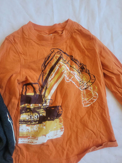 Halloween Skeleton Hoodie &  Orange Excavator Shirt  (3T) , Kids 3T