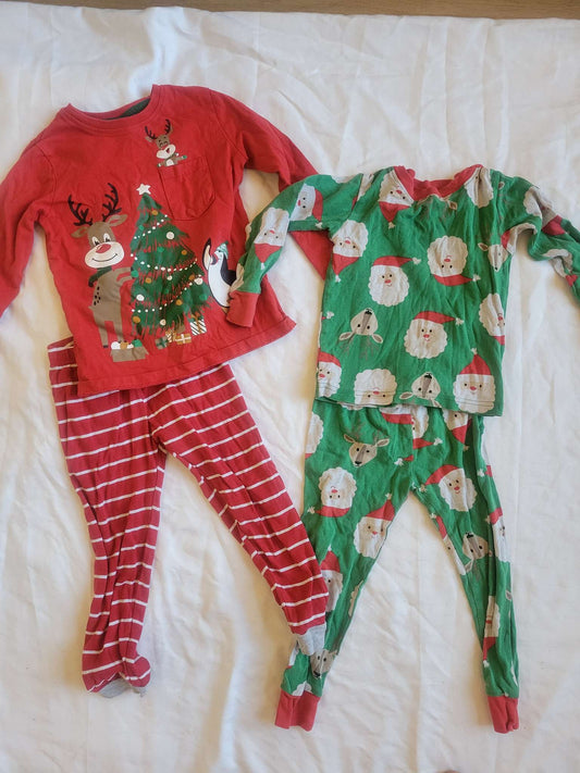 Christmas Bundle - Green Santa/Reindeer Pjs, Red Reindeer Shirt / red pj pants - 3T, Kids 3T