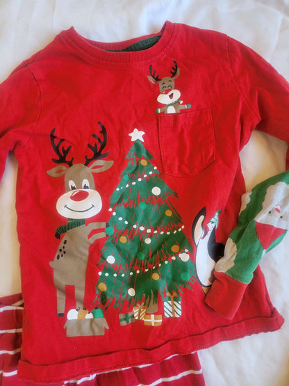 Christmas Bundle - Green Santa/Reindeer Pjs, Red Reindeer Shirt / red pj pants - 3T, Kids 3T